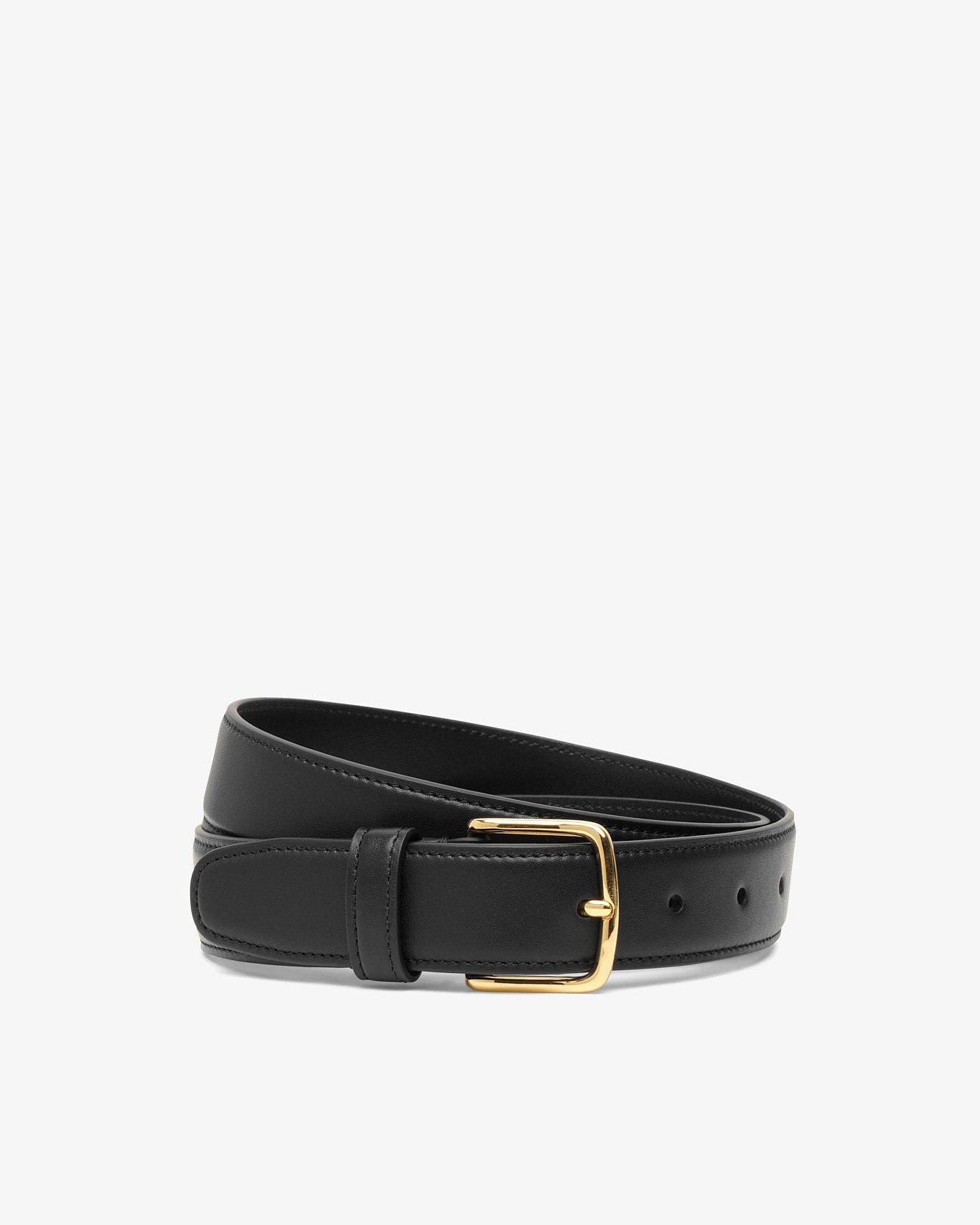 Black belt with a gold buckle on a white background