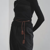 Belt end B dark brown leather belt