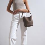 Small N/S dark olive leather tote bag