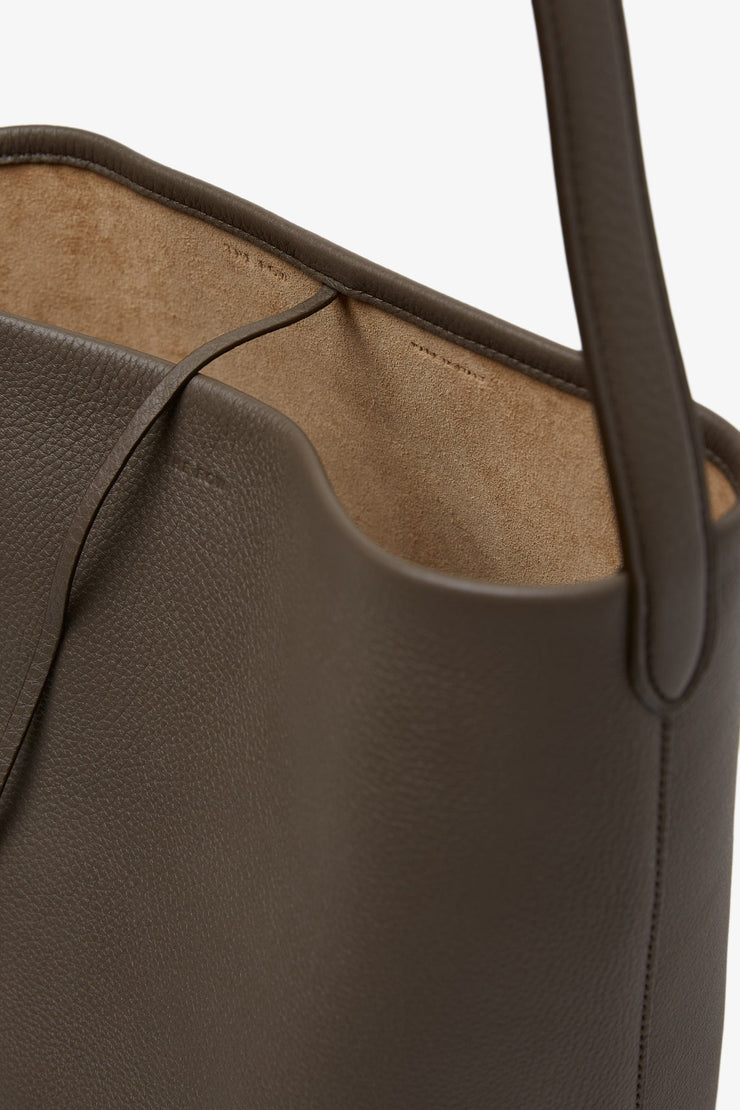 Medium N/S taupe leather tote bag