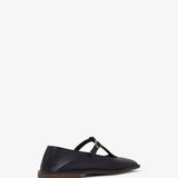 Square T-strap soft black ballerina flats