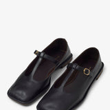 Square T-strap soft black ballerina flats