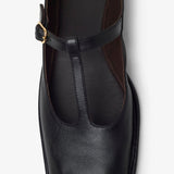 Square T-strap soft black ballerina flats