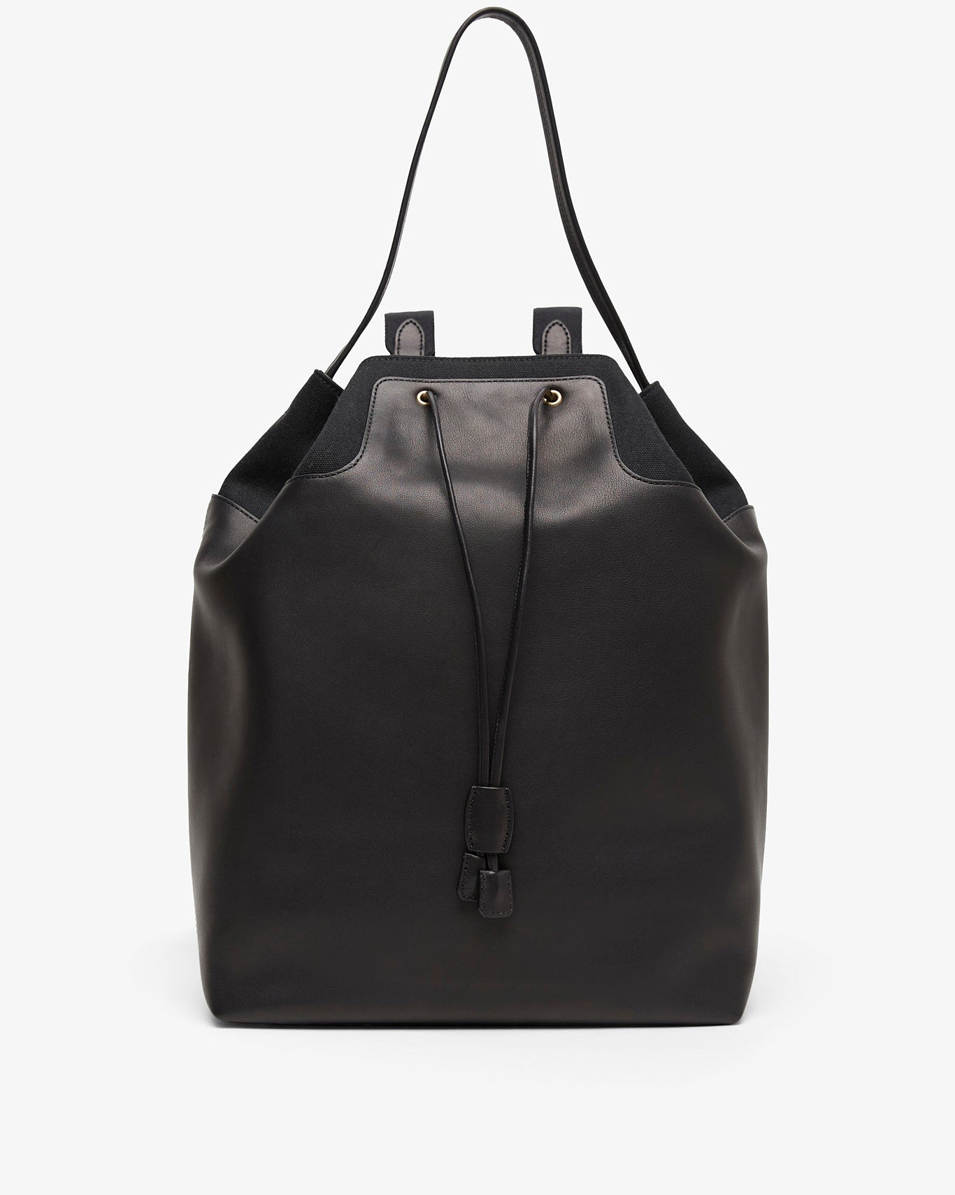 Black leather backpack on a white background