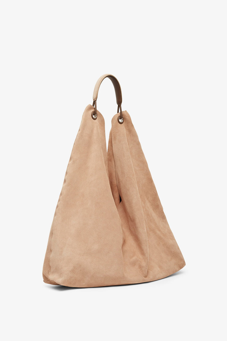Bindle three beige suede bag