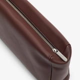 Squared compact brown leather clutch