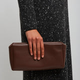 Squared compact brown leather clutch