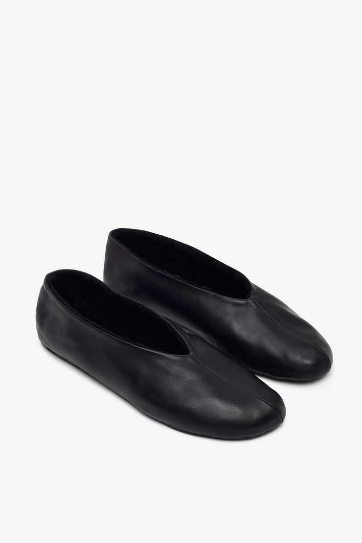 Stella black shearling flats