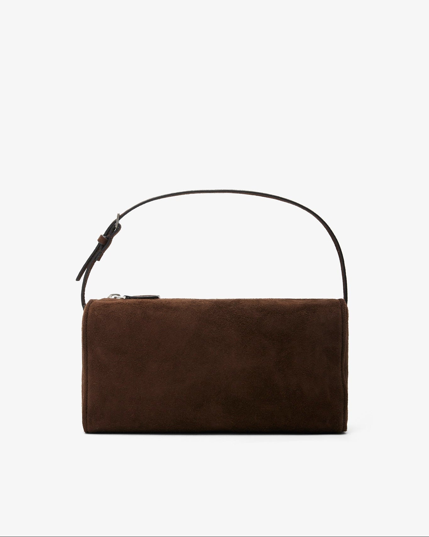 Brown handbag with a strap on a white background