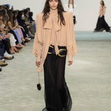 Oversized gathered lavalliere blouse