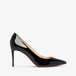 Black high-heeled shoe on a white background