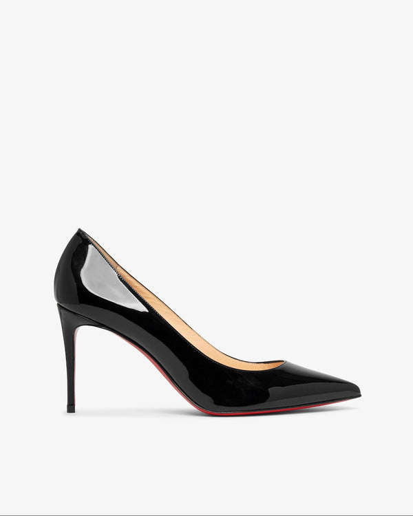 Black high-heeled shoe on a white background