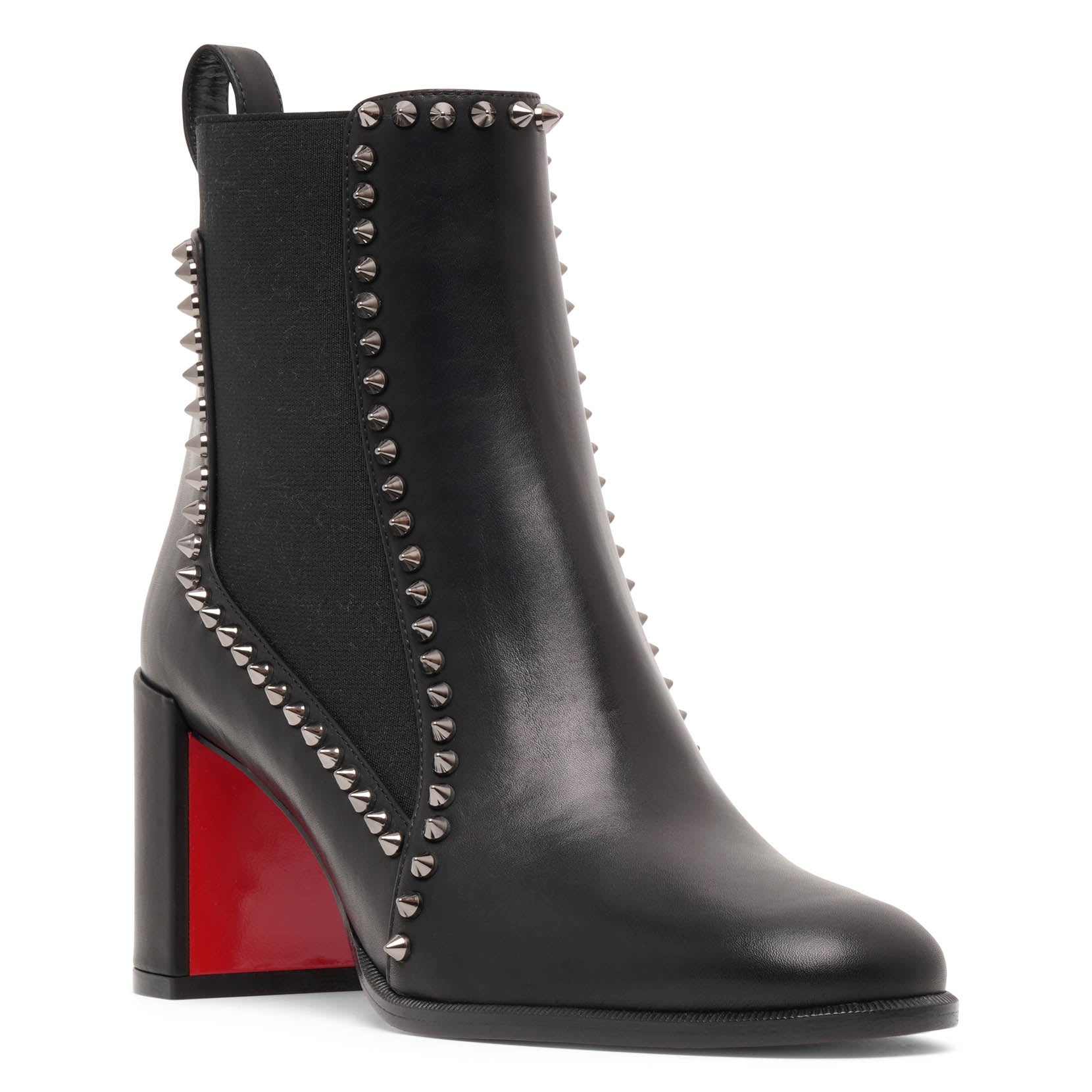 Shop Christian Louboutin Out Line 70 Black Leather Spike Ankle Boots