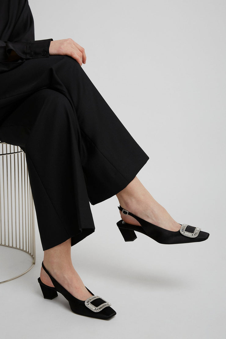 Belle Vivier pilgrim 45 black satin sling backs