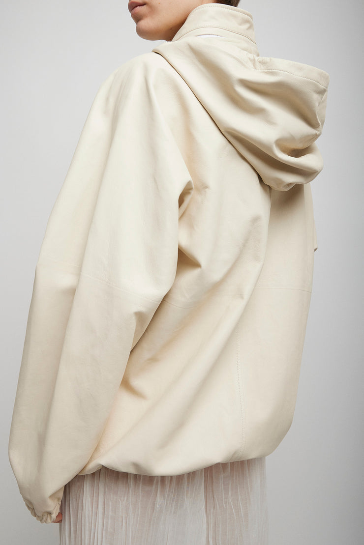 Jilly leather zip hooded jacket