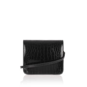 Patent black croc-embossed satchel