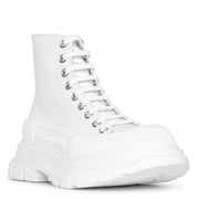 Tread slick high top white leather boots