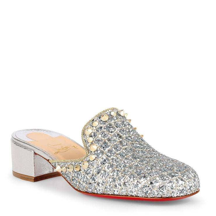 Spiky Sun 35 silver glitter mules