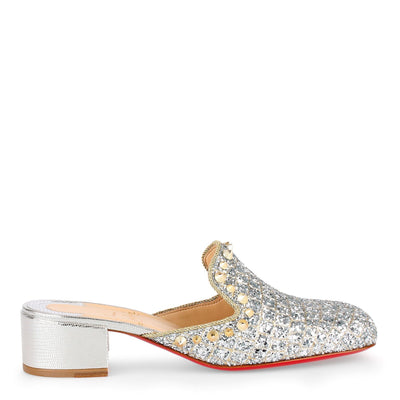 Spiky Sun 35 silver glitter mules