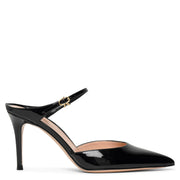 Black 85 patent mule pumps