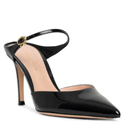 Black 85 patent mule pumps