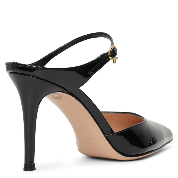 Black 85 patent mule pumps