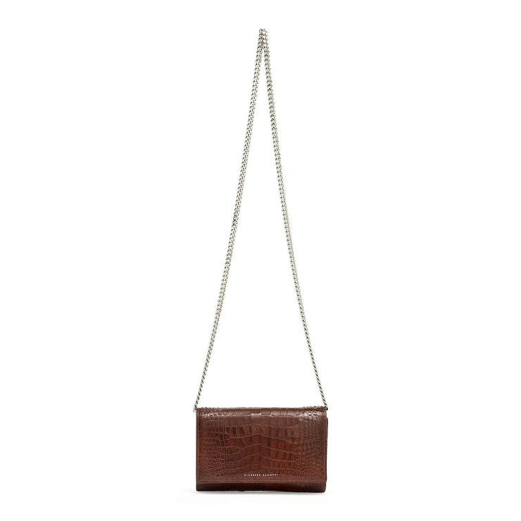 Brown croco embossed leather clutch