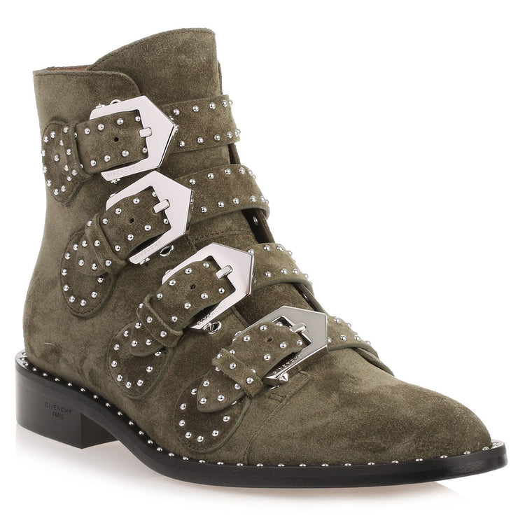 Elegant flat green suede boot