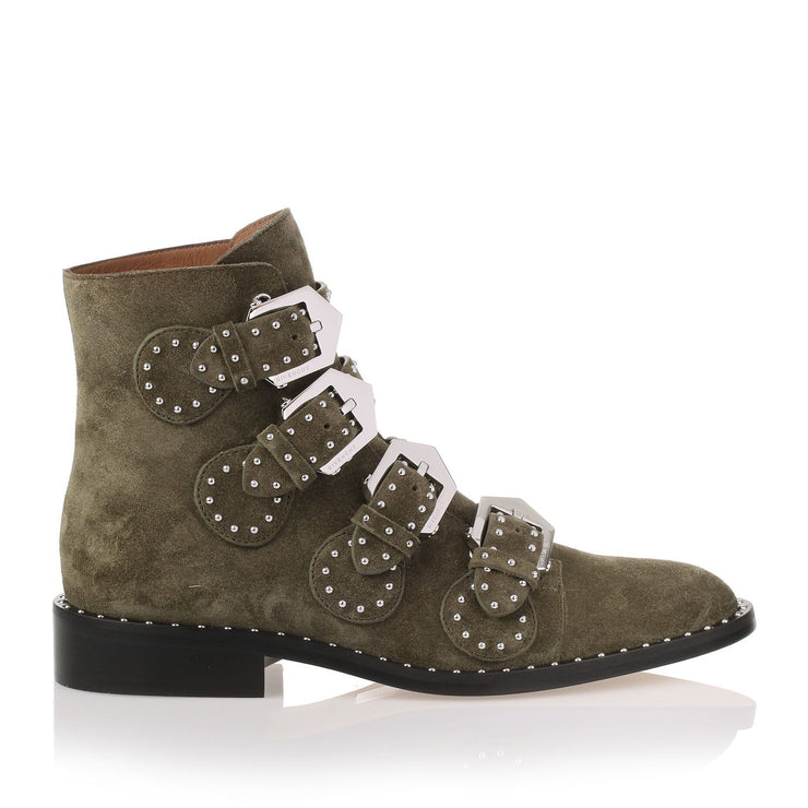 Elegant flat green suede boot