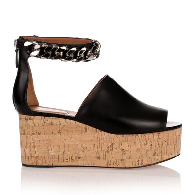 Black leather platform cork sandal