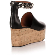 Black leather platform cork sandal