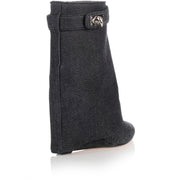 Fold-over denim shark lock ankle boot