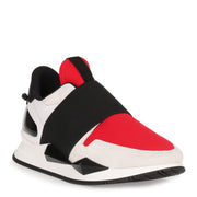 Black and red elastic runner sneaker