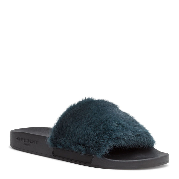 Dark Green Mink Slide Sandal