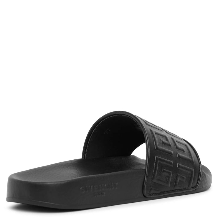4G black leather and rubber slides