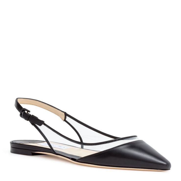 Black nappa clear plexi slingback flats