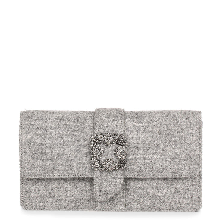 Capri grey tweed embellished clutch