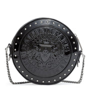 Disco round black patent cross-body bag