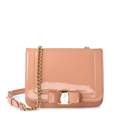 Vara nude patent leather shoudler bag